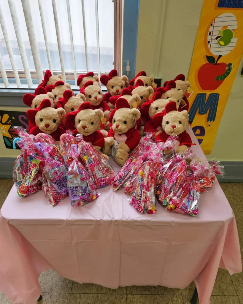 Donated Godiva teddy bears and treats for kids' after-school program