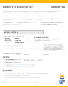 United Way of the Greater Lehigh Valley 2025 pledge form