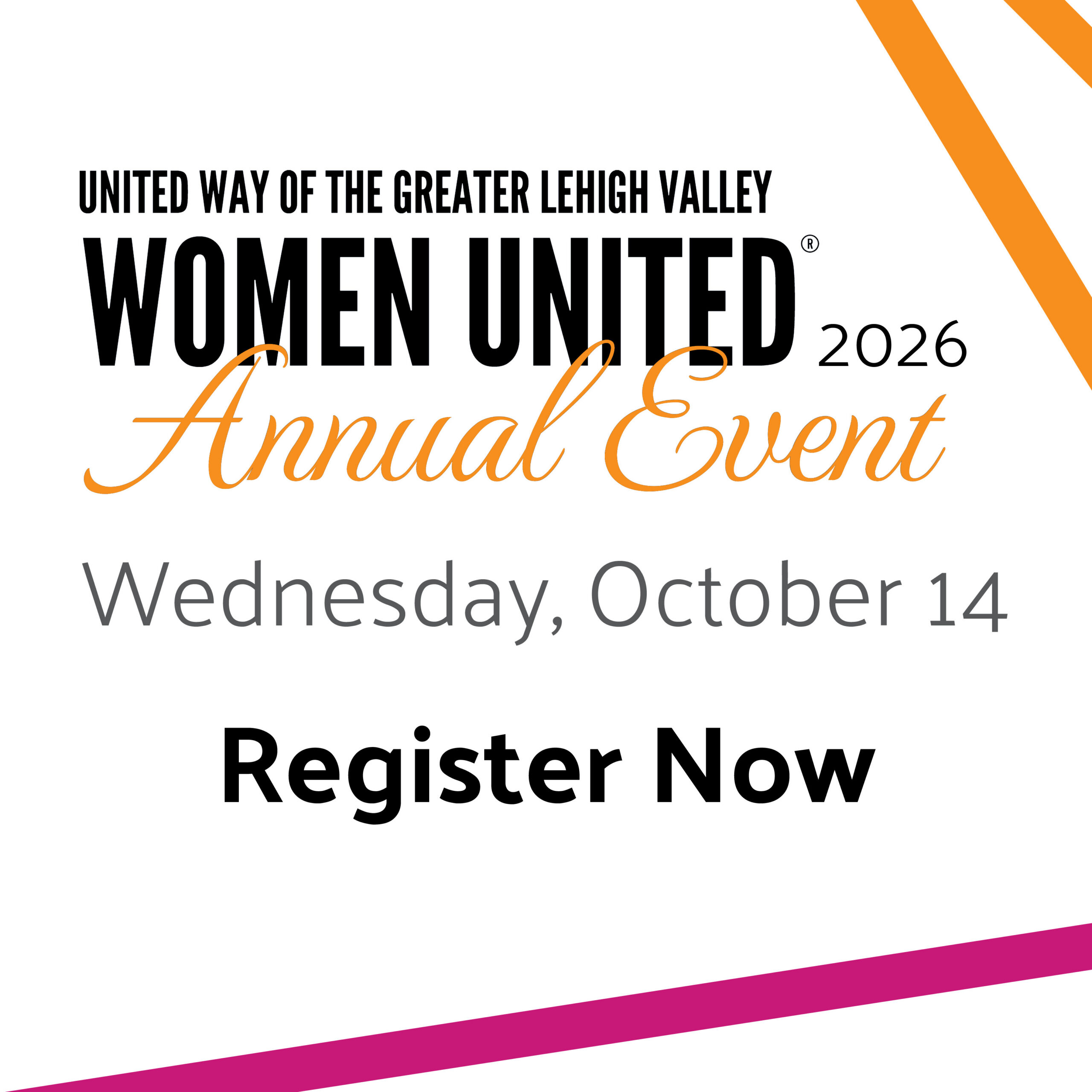 Women United 2026 Annual Event graphic Wednesday, October 14. Register Now